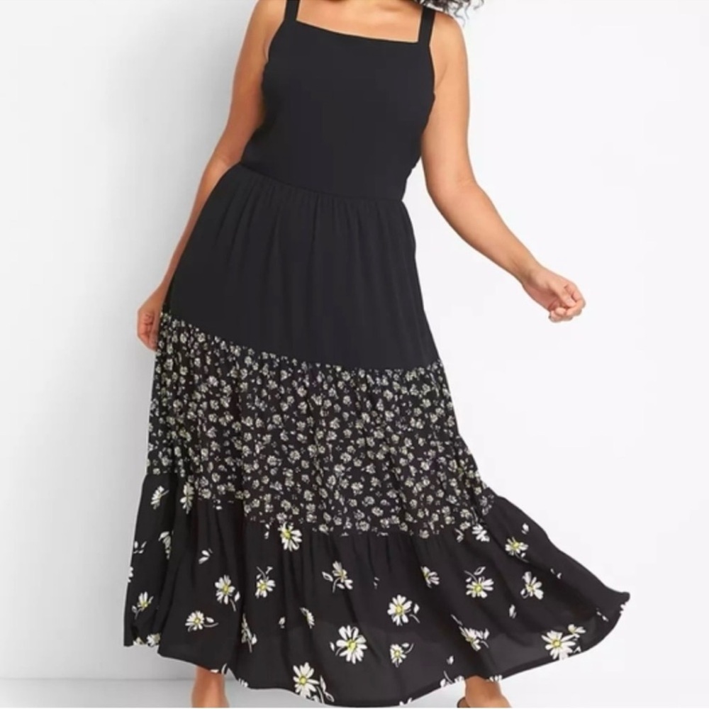 Lane Bryant Black Smocked Sundress with Square Neck